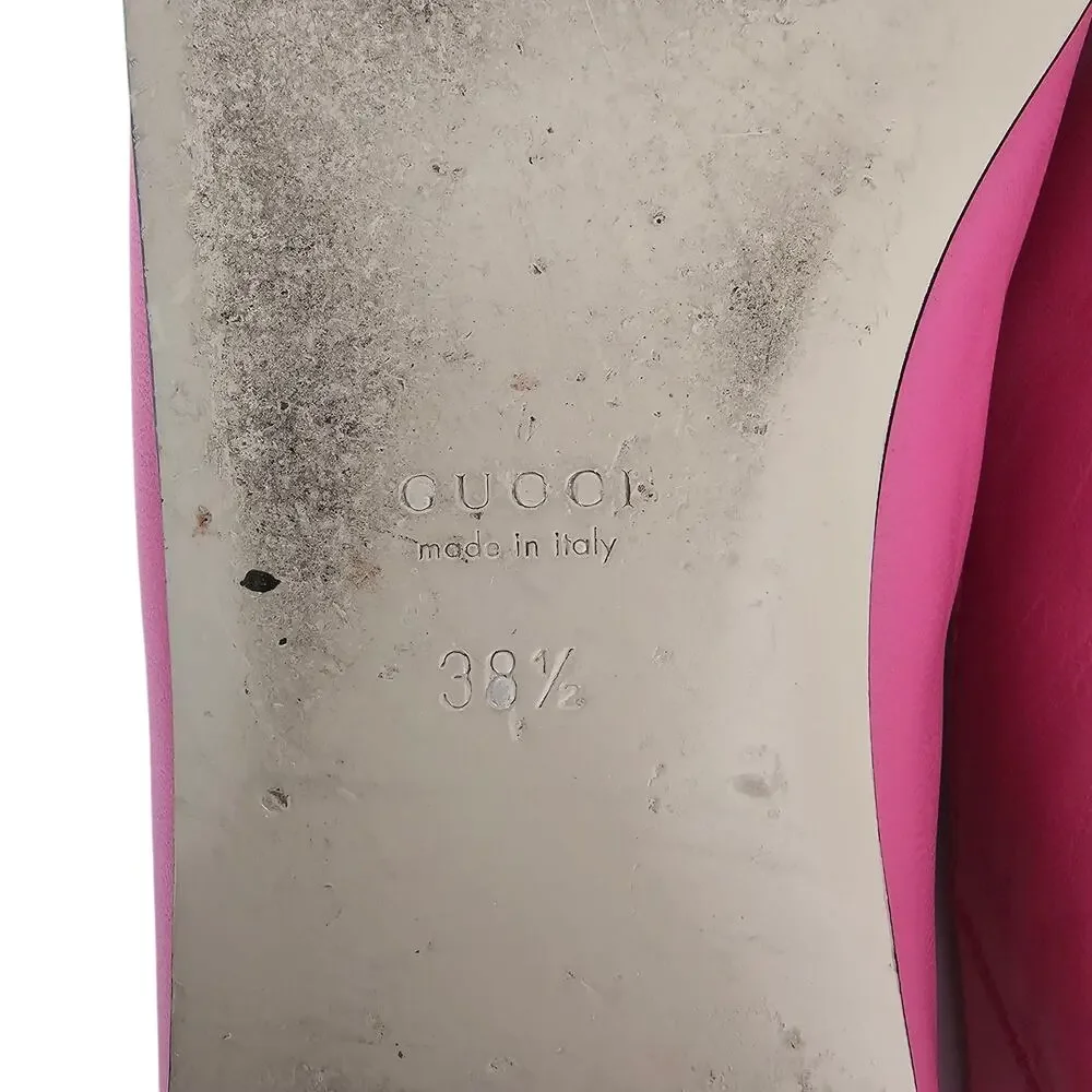 Gucci Horsebit Chain Pointed Toe Ballet Flat Size 38.5 US 8.5 Pink Gold Silver
